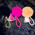 Da Tassel Pendant thỏ Pom Pom bóng Keyring cho phụ nữ