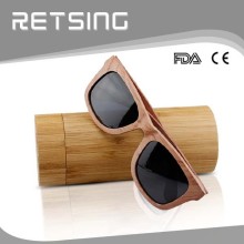 Bamboo material cylinder sunglass case with your logo