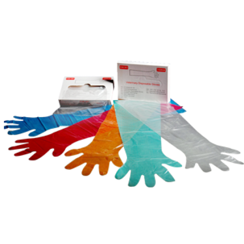 Guantes veterinarios desechables, transparentes y coloreados