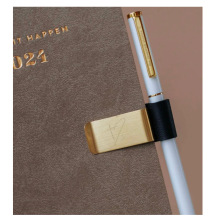 PU Leather Pen Holder with Brass and Stainless Clips for Notebooks & Planners