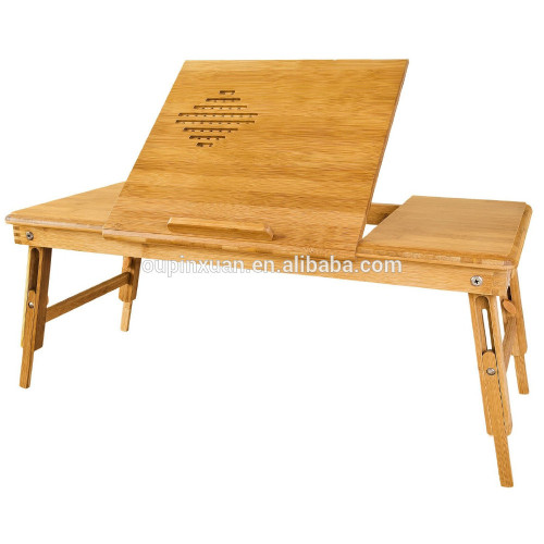 100% Bamboo Foldable Laptop Table Carvened fleur Bureau d&#39;ordinateur portable solide Table de lit pliante