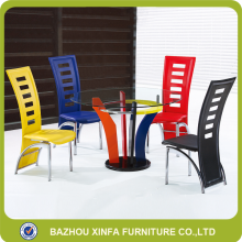 Modern fashion clear round tempered glass top wood legs dining sets