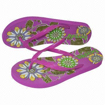 Elastic EVA wedge flip-flop for ladies, with slim PVC strap and durable printing, sized 35-41#