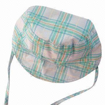 Baby Hat with Checked Pattern, Made of Soft Cotton Sheet Fabric