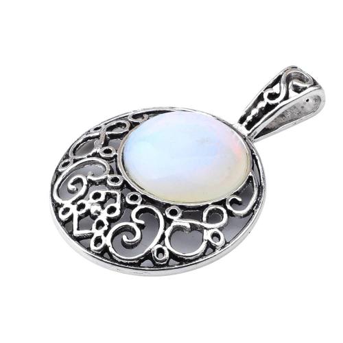 Opal 20MM Cabochon Alloy Gemstone Pendant