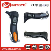 NITOYO car tyre pressure gauge emergency hammer LED light
