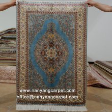 2.7'x4' Blue Handwoven Silk Qom Persian Rug