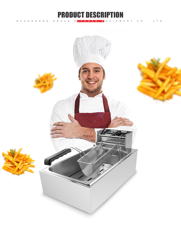 Large Capacity Commercial Countertop Long Potato Chips Frying Machine Electric Deep Fryer