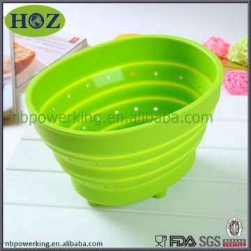 100% food grade silicone Material, collapsible silicone strainer, foldable silicone colander