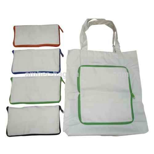 Eco-friendly foldable cotton canvas shopping tote bag with zipper