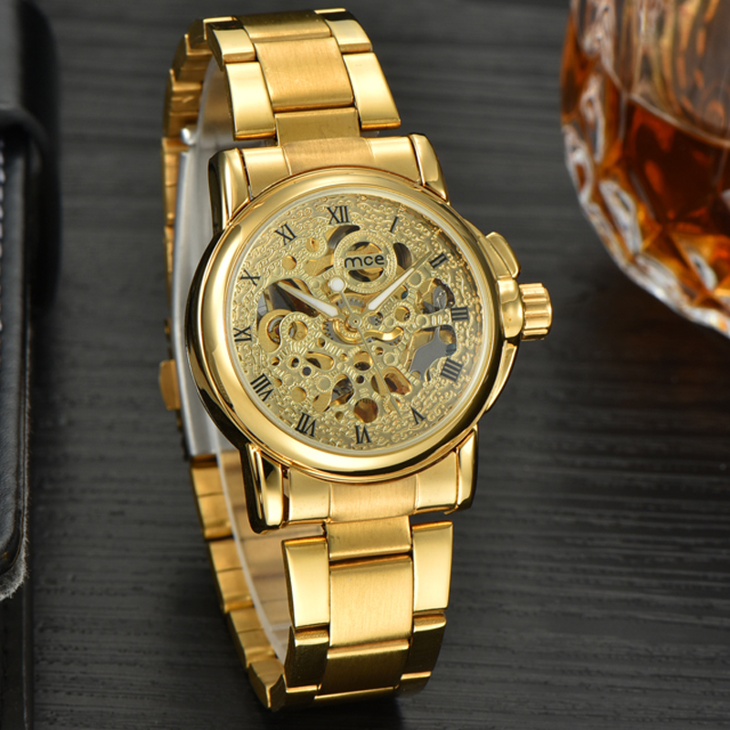 stainless steel bands gold plated girl stylish wrist watch