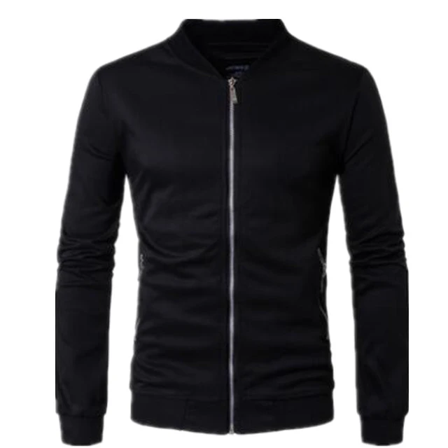 New Cardigan Long Sleeve Zipper Black Hoodie Fashion Pure Color British Trend Stand Collar Coat