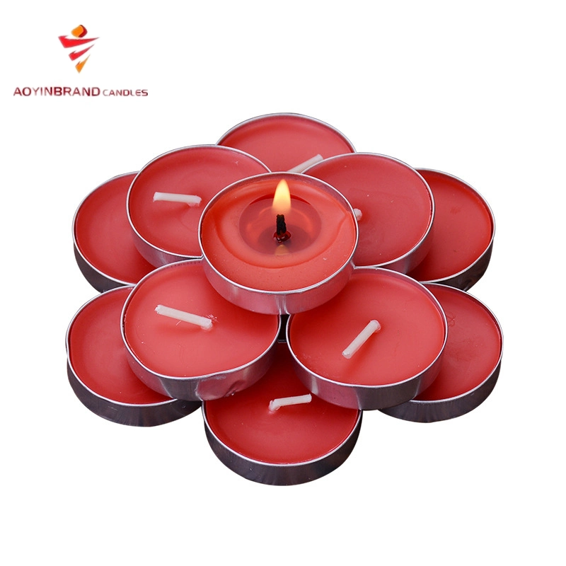 Wholesale Round Shape Red Color Scented Tealight Candles with Rose Fragrance