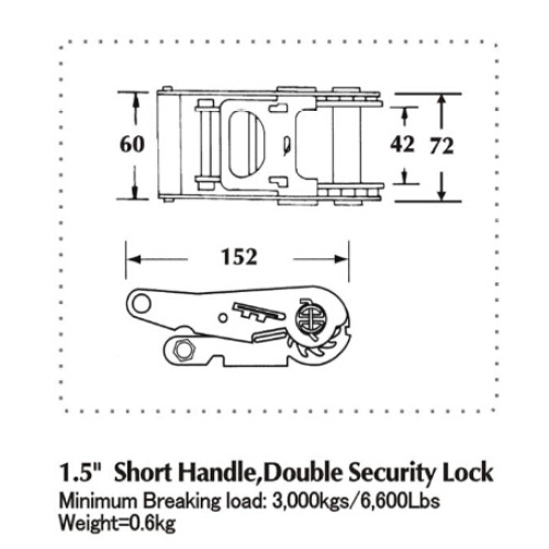 1.5 Inch Short Aluminum Handle & Double Security Lock Ratchet Buckle