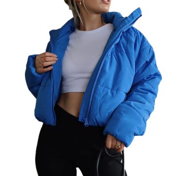 Women's Custom Short Crop Stand Collar Duck Down Puffer Jacket - Oversize Winter Outwear 2023