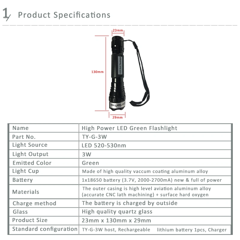 Green Lighting 3W LED Torch