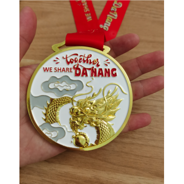 Medalhão de metal jateado de ouro brilhante Custom 2020