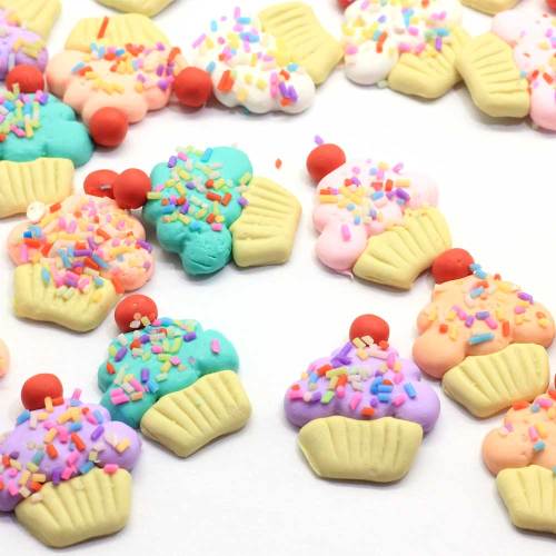 Neu Ankunft 24 * 28MM Polymer Clay Kuchen Perlen Kawaii Clay Streusel Cupcake Cabochons Haarschleife Center DIY - 100Stücke / Beutel