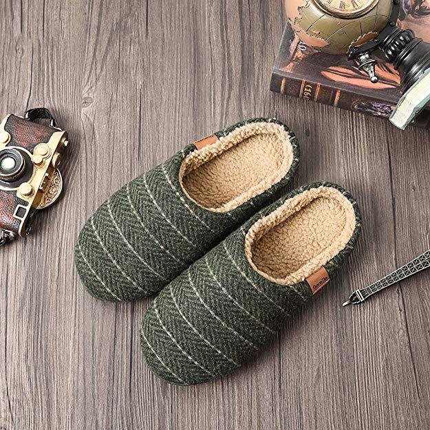 Men's Cozy Memory Foam Slippers with Fluffy Slip-on Clog Winter House Shoes Anti-Skid Sole