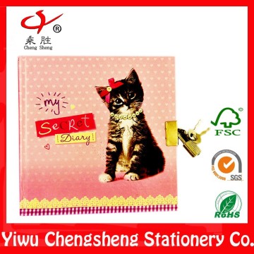 cute design diary book with lock and key