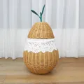 Cesto portaoggetti a forma di mela in rattan intrecciato a mano con coperchio