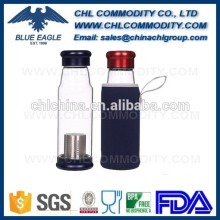 Double wall glass drink tea water bottles with silicone sleeve