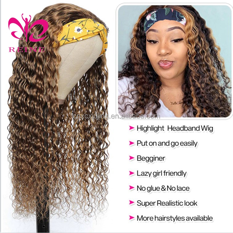 Peruvian  Curly Headband Wig P4-27,P4-30 Highlight Glueless Wigs for Black Women Ombre Honey Blonde Colored Human Hair Wigs Remy