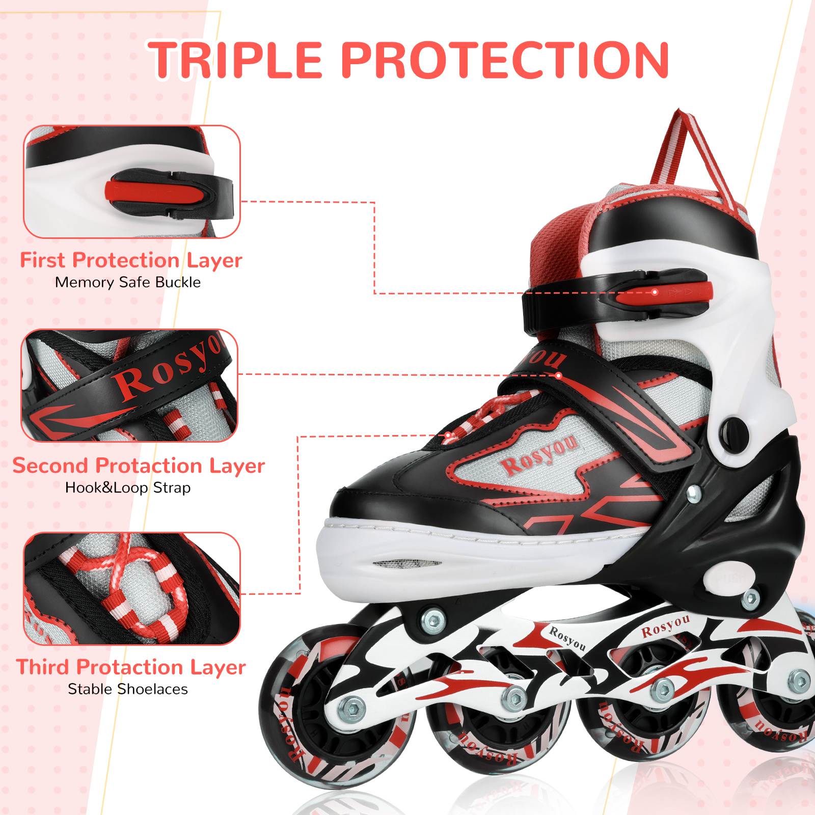 Brillo con ruedas LED Light Up Wheels de alta calidad Outkyor Playing Seller Sports Sports Kids Roller Skate Accesorios gratuitos