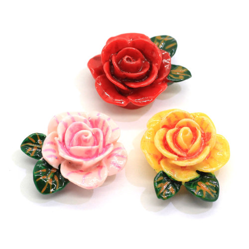 Assorted Color 24MM Resin Rose Flower Cabochon Flatback Rose Flower Cabs Flower Slime Beads Jewelry Making Findings