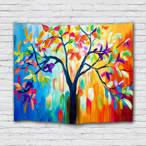 Colorful Tree Tapestry Oil Painting Wall Hanging Psychedelic Forest Tapestry for Livingroom Bedroom Home Dorm Decor