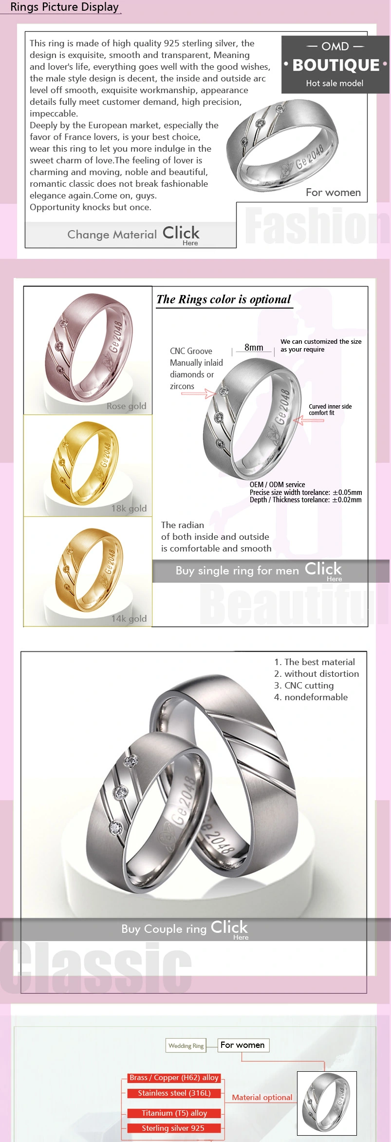 S925 Sterling Silver Couple Ring Men and Women