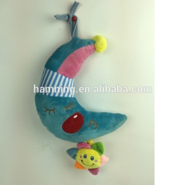 baby plush hanging toy blue soft moon with stuffed smile sun with music box
