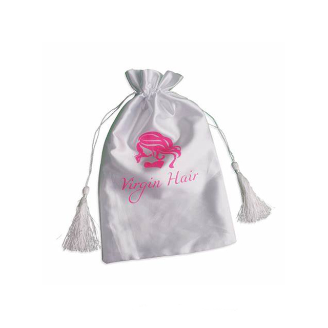 White with pink logo printed satin/velvet/ jewelry packaging drawstring cosmetic pouch bag