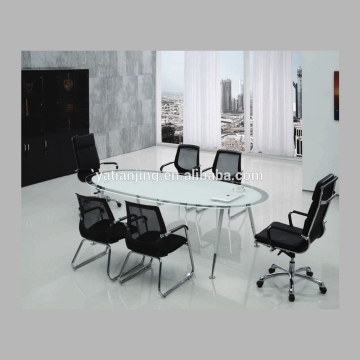 Commercial oval tempered glass meeting desk