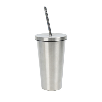 Stainless Steel Vacuum Travel Mug with Straw