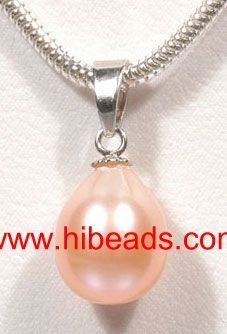 Teardrop pink shell pearl pendant FPP0018