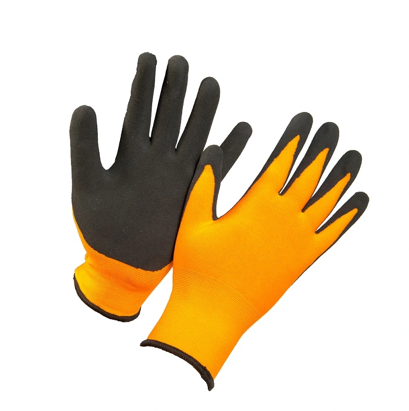 Spandex Nylon Liner Coated Black Sandy Latex Gloves