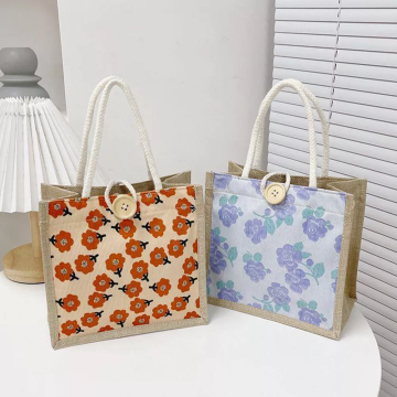 Custom Floral Hessian Sublimation Fabric Tote Bags Wholesale
