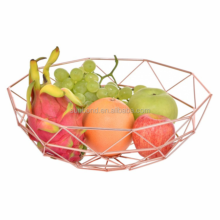 Kitchen storage Rose gold wire metal food fruit display basket