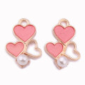 Nieuwe Aangekomen Drie Hart Parel Emaille Hart Charm Hangers Voor DIY Oorbel Sieraden Accessoires