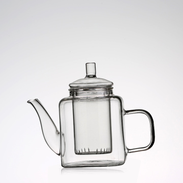 Tetera pequeña de vidrio soplado a mano transparente con alto contenido de borosilicato con infusor