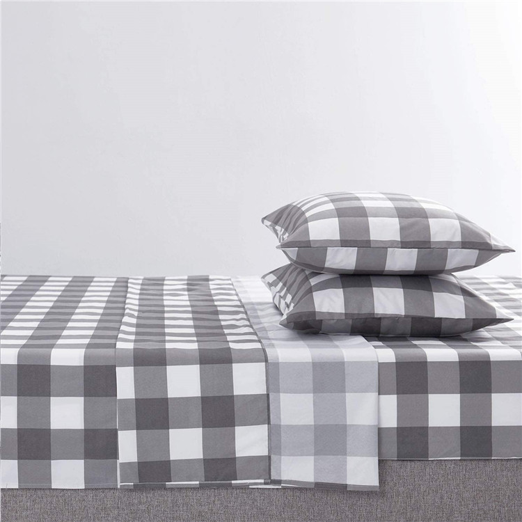 Wholesale Classic plaid pattern printed brushed bedding set sheet set for bedroom