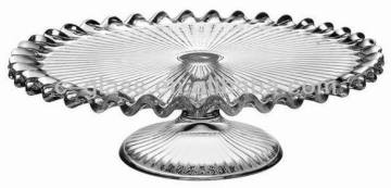 glassware cake plate/hand pressed round glass cake plate