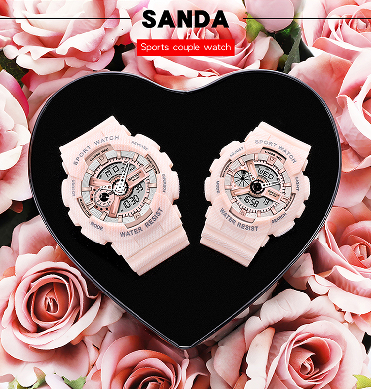 Sanda 299G 292L Sport Trend Ladies Men Digital Wristwatches LED Luminous Chrono Rubber Functional Couple Watches