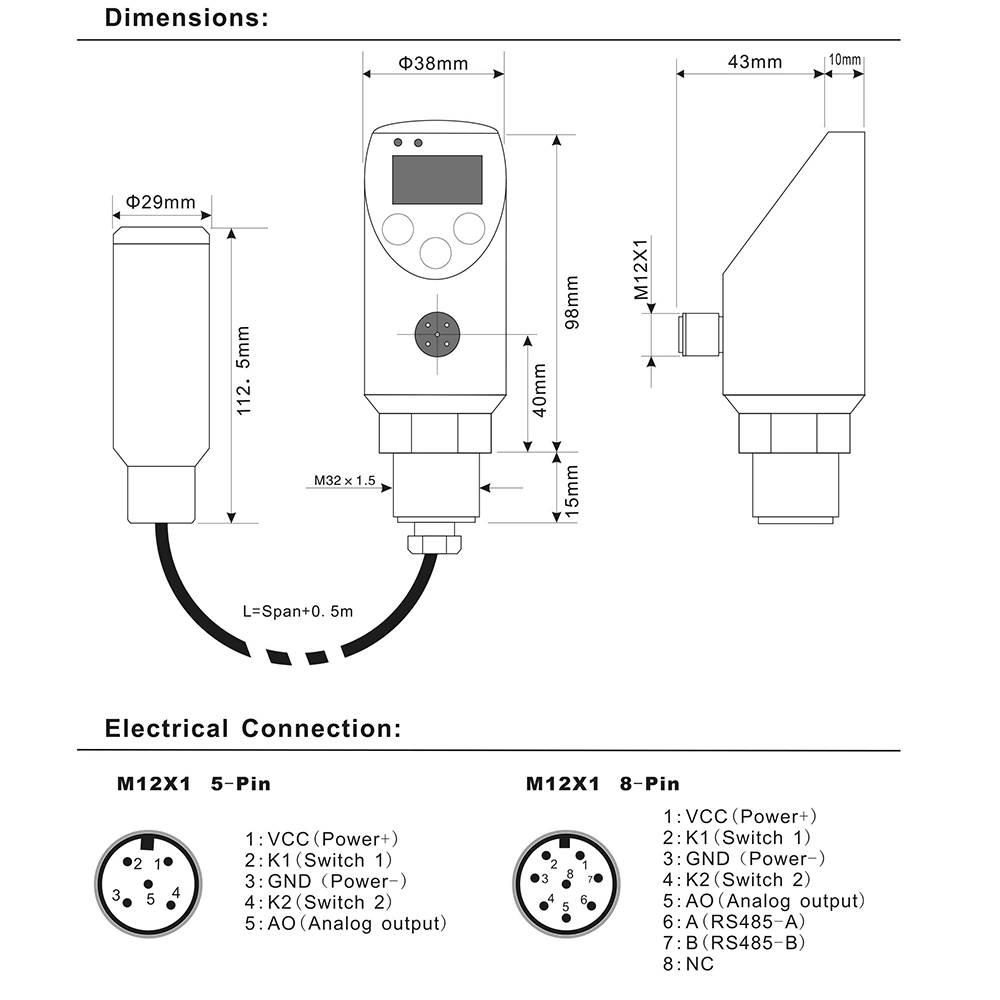 IP65/IP68 Electronic Level Switch with Modbus Communication