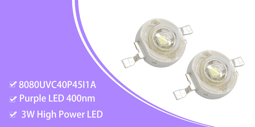 8080UVC40P45I1A 3W High Power LEDs UV 400nm Ultraviolet LED