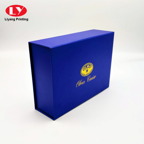 Custom Gold Logo Blue Magnet Box with Foam