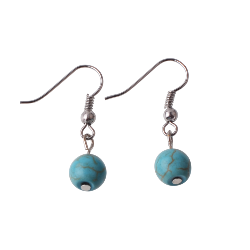 Turquoise 8MM Bead Earring with 925 Silver