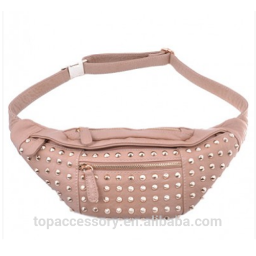 2015 high quality hot sale pink lady leather rivet fanny pack