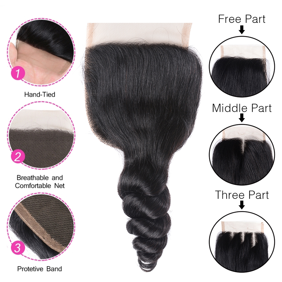 ONLINE SHOPPING FREE SHIPPING 3 Bundles with Lace Closure Loose Wave Unprocessed Virgin Brazilian Mink Hair